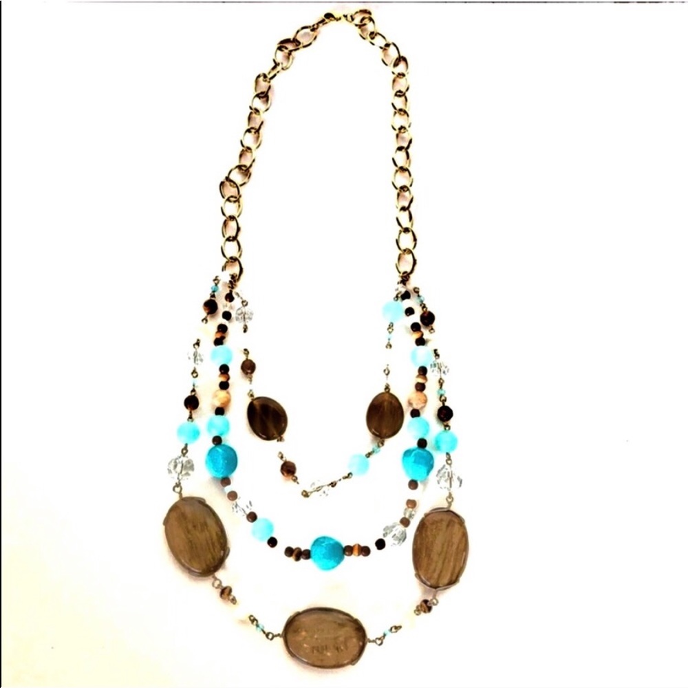 Vintage Aqua and Brown Multi-Strand Necklace